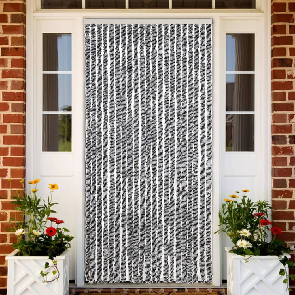 vidaXL Fly Curtain Grey and Black and White 90x220 cm Chenille 1