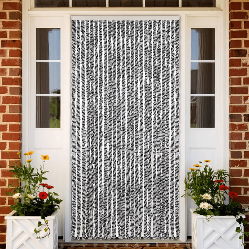 vidaXL Fly Curtain Grey and Black and White 100x230 cm Chenille 1