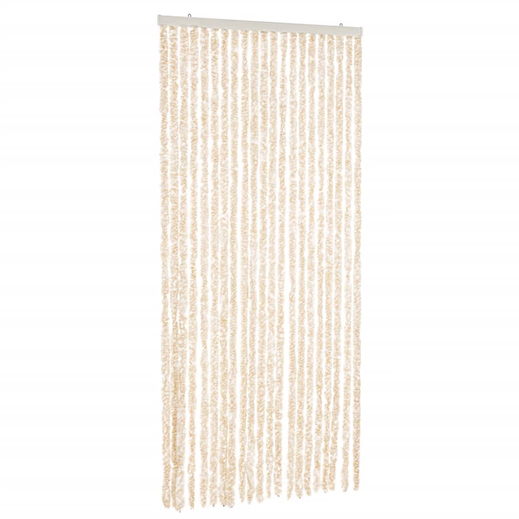 vidaXL Fly Curtain Beige and White 90x200 cm Chenille 2