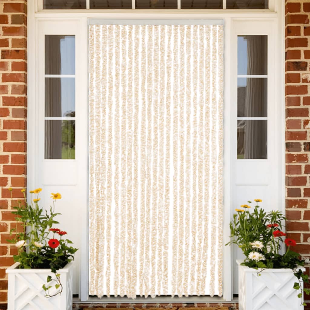 vidaXL Fly Curtain Beige and White 90x200 cm Chenille 1