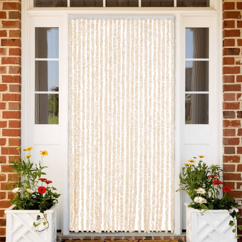 vidaXL Fly Curtain Beige and White 100x220 cm Chenille 1
