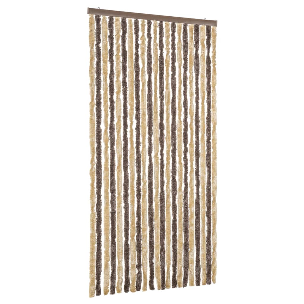 vidaXL Fly Curtain Dark Brown and Beige 90x220 cm Chenille 2