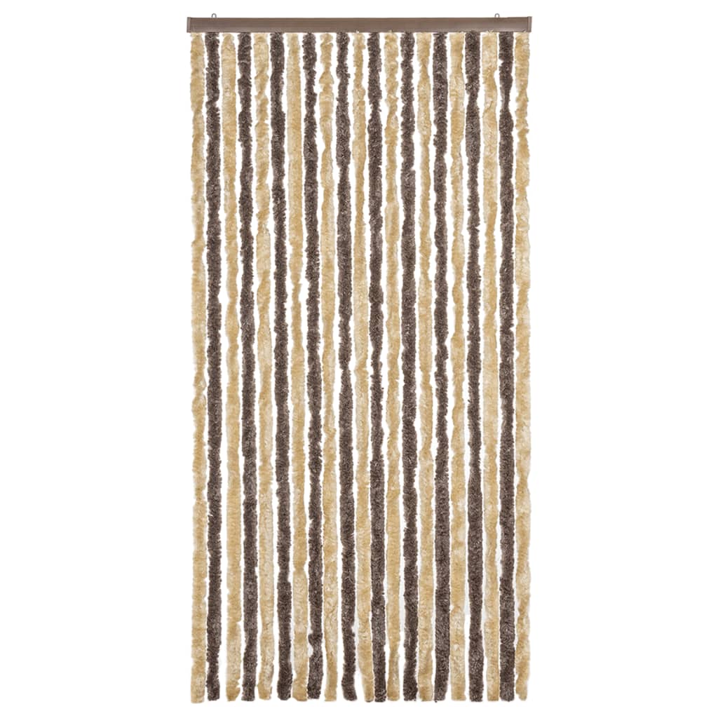 vidaXL Fly Curtain Dark Brown and Beige 90x220 cm Chenille 3
