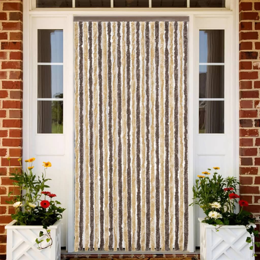 vidaXL Fly Curtain Dark Brown and Beige 100x200 cm Chenille 1