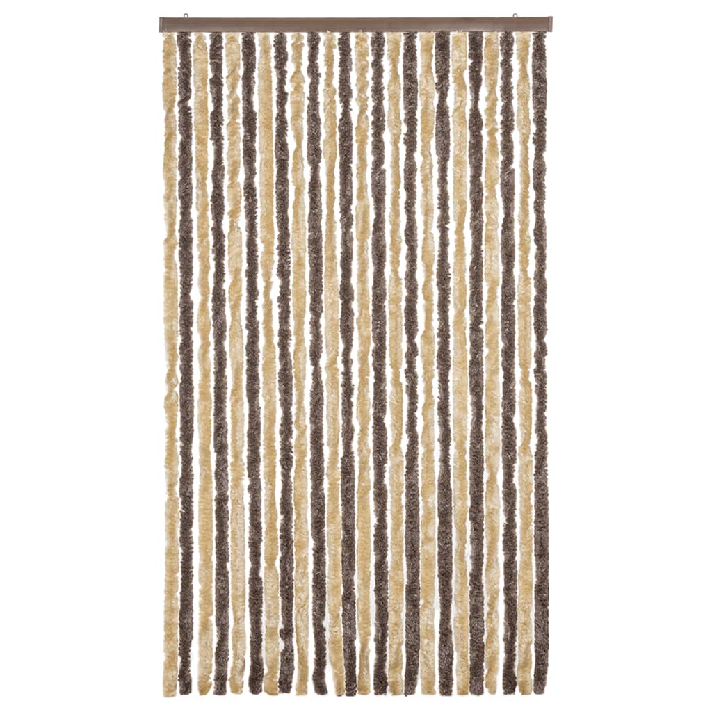 vidaXL Fly Curtain Dark Brown and Beige 100x230 cm Chenille 3