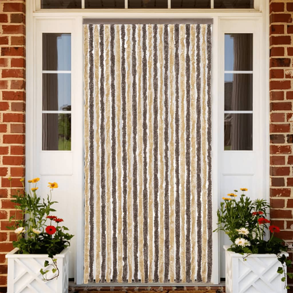 vidaXL Fly Curtain Dark Brown and Beige 100x230 cm Chenille 1