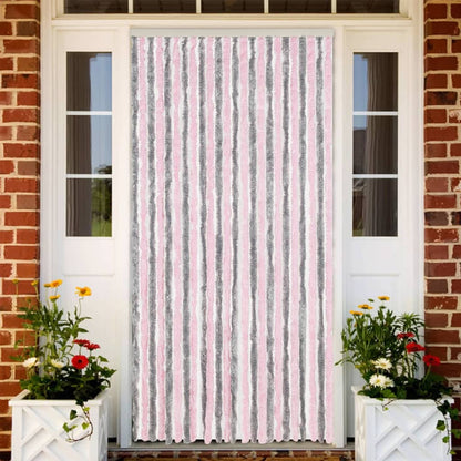 vidaXL Fly Curtain Silver Grey and Pink 100x220 cm Chenille 1