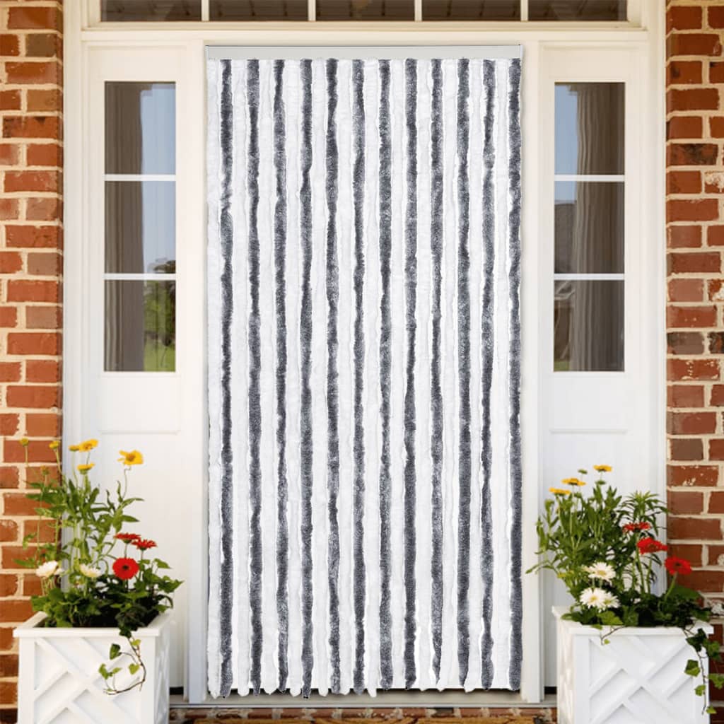 vidaXL Fly Curtain Grey and White 100x200 cm Chenille 1