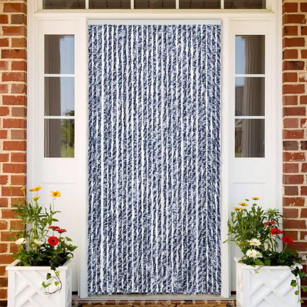 vidaXL Fly Curtain Blue and White 100x230 cm Chenille 1