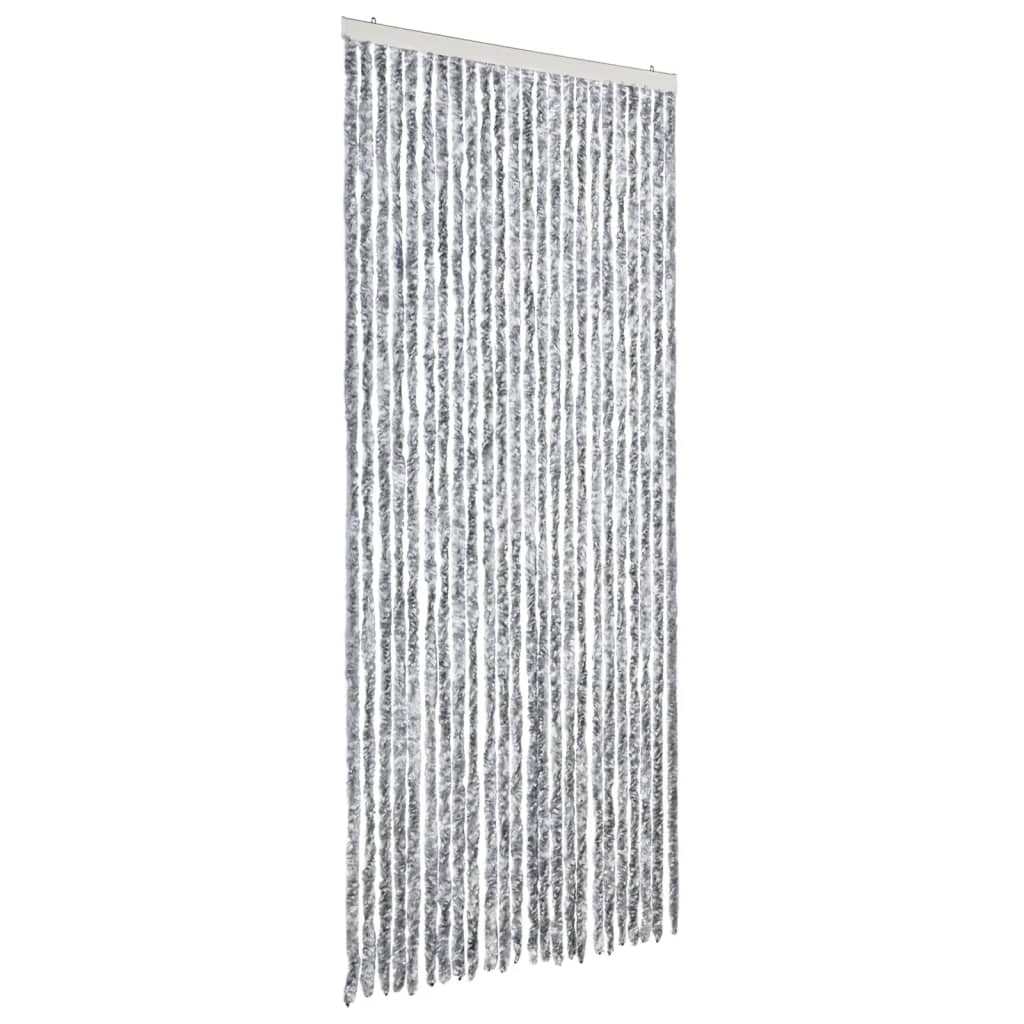 vidaXL Fly Curtain White and Grey 100x200 cm Chenille 2
