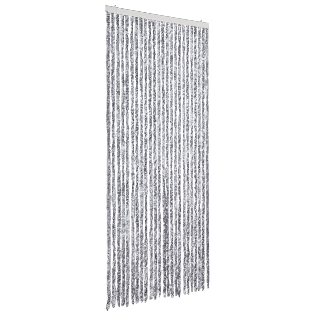 vidaXL Fly Curtain White and Grey 100x230 cm Chenille 2