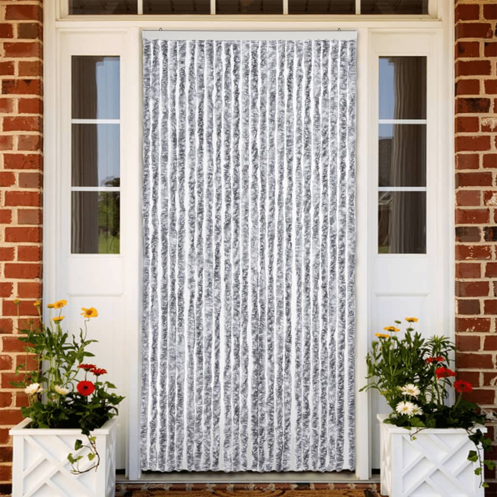 vidaXL Fly Curtain White and Grey 100x230 cm Chenille 1