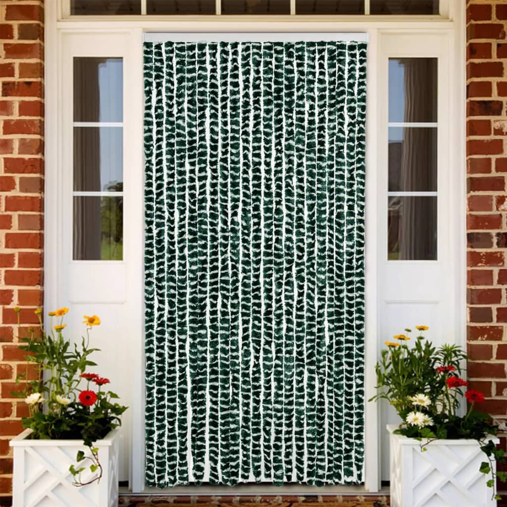 vidaXL Fly Curtain Green and White 90x200 cm Chenille 1