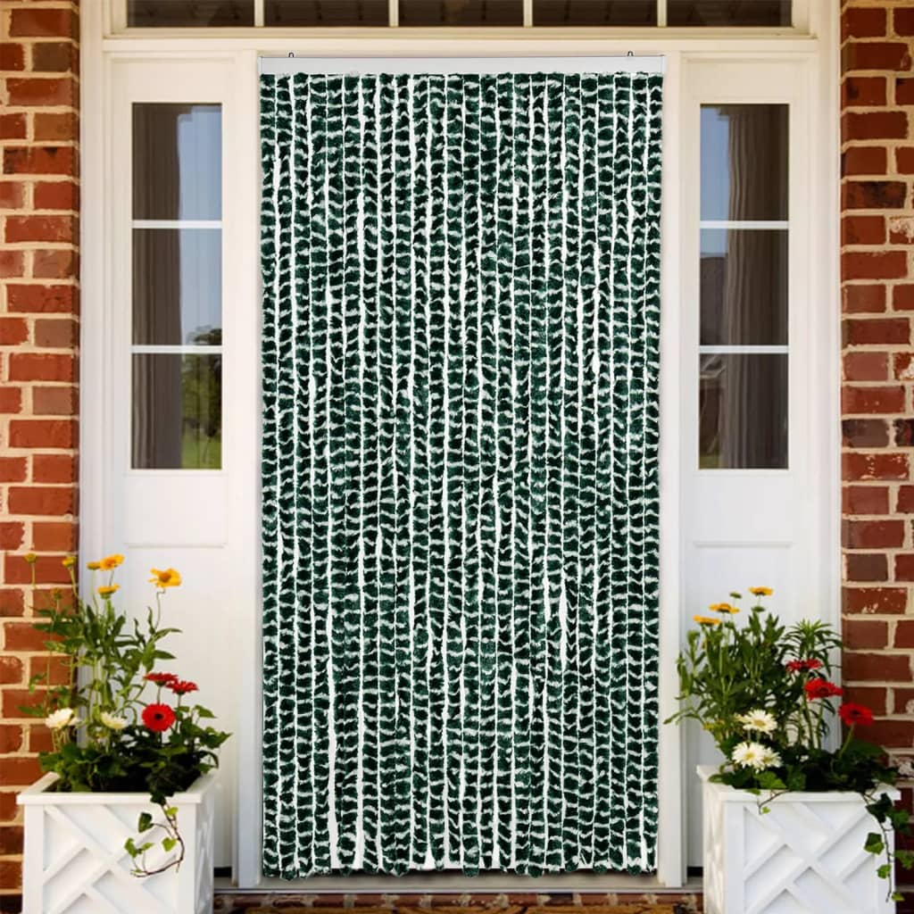 vidaXL Fly Curtain Green and White 100x230 cm Chenille 1