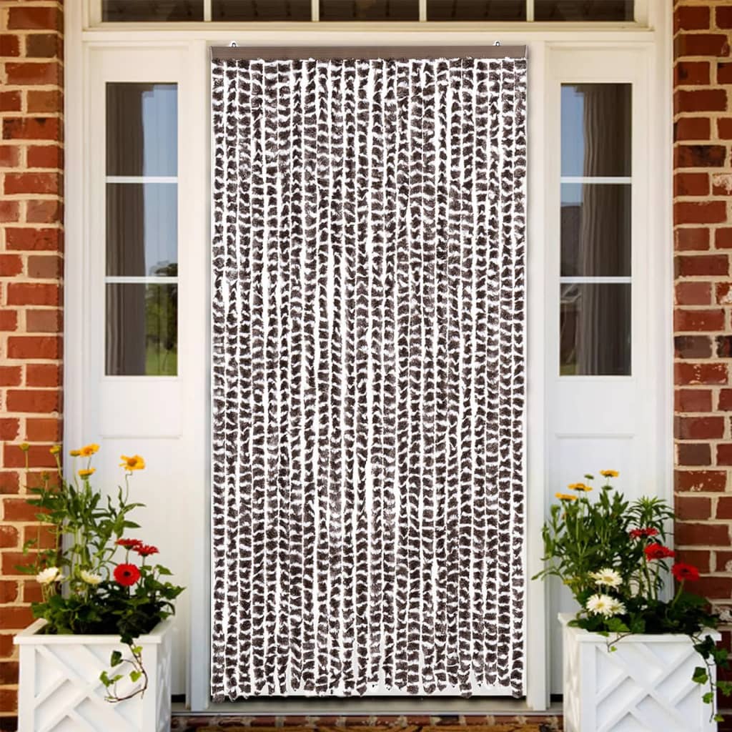 vidaXL Fly Curtain Brown and White 100x230 cm Chenille 1