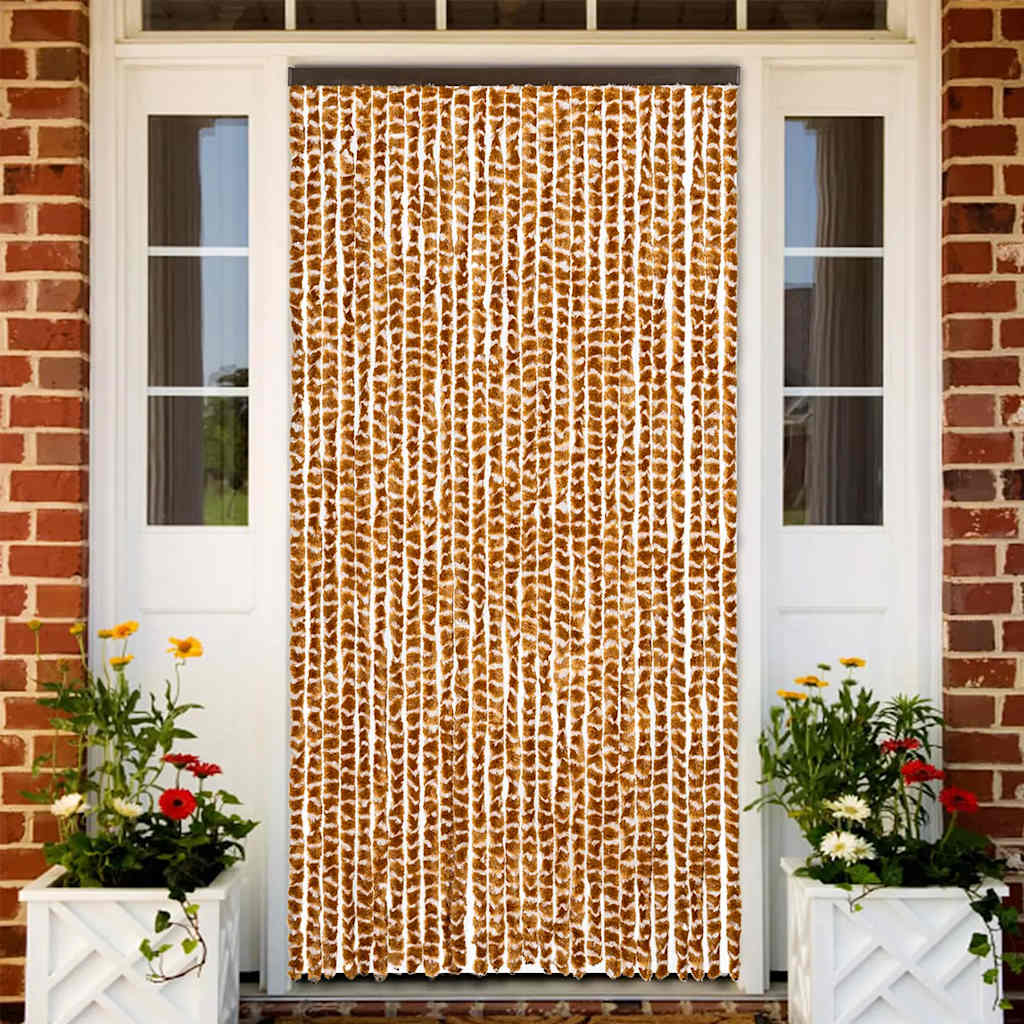 vidaXL Fly Curtain Ochre and White 90x200 cm Chenille 1