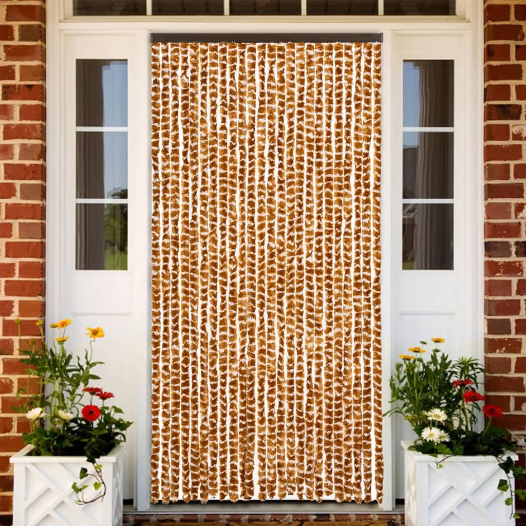 vidaXL Fly Curtain Ochre and White 100x200 cm Chenille 1