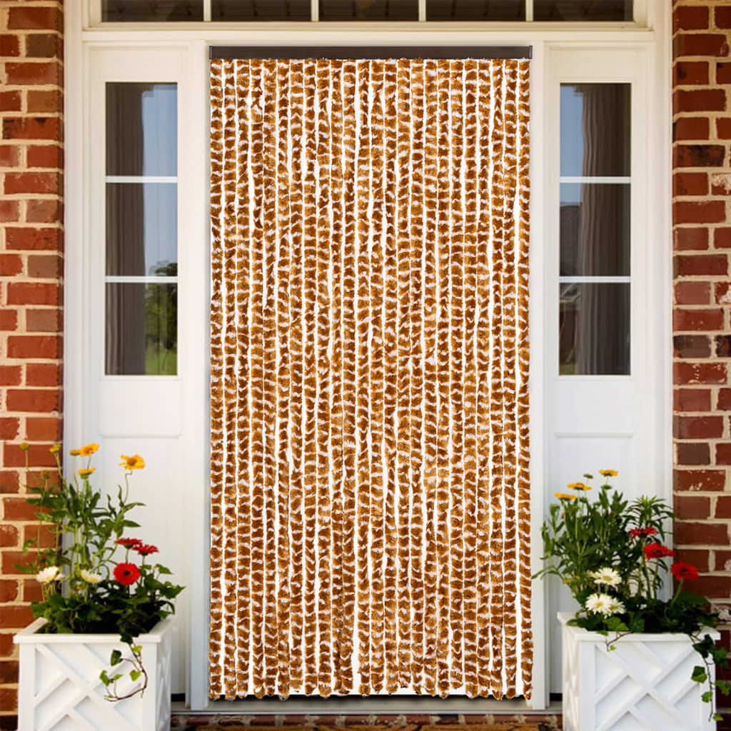 vidaXL Fly Curtain Ochre and White 100x230 cm Chenille 1