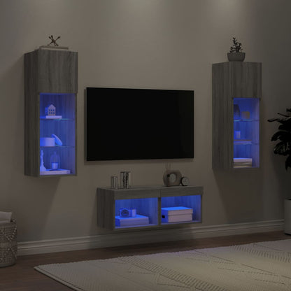 vidaXL 4 Piece TV Wall Cabinets with LED Lights