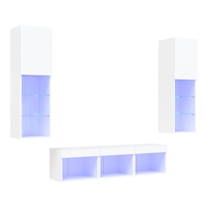 5 Piece TV Wall Units with LED Engineered Wood White