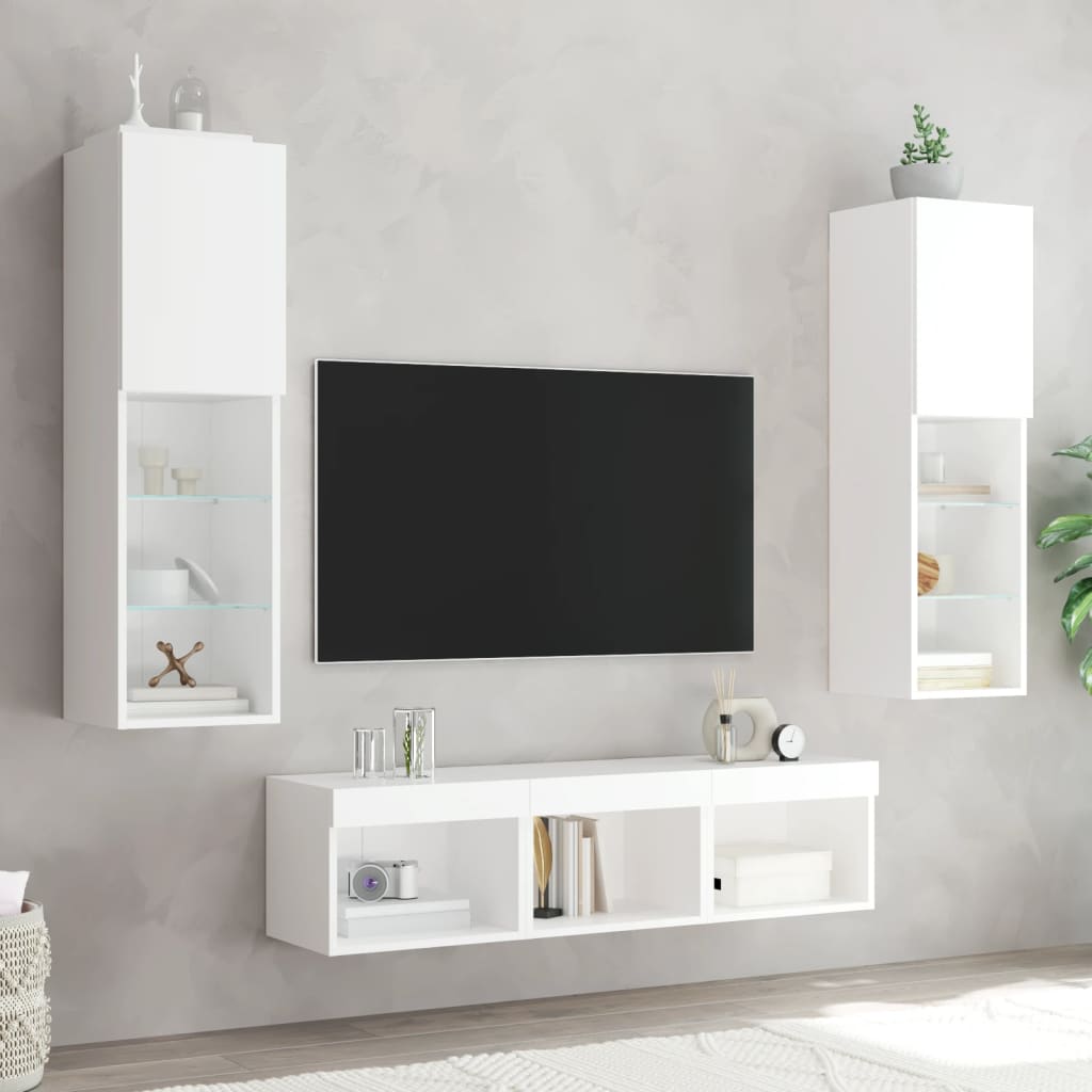 5 Piece TV Wall Units with LED Engineered Wood White