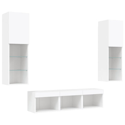 5 Piece TV Wall Units with LED Engineered Wood White