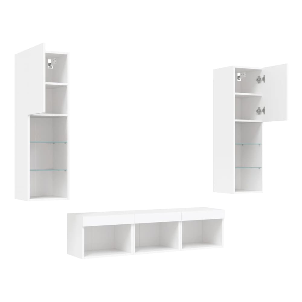 5 Piece TV Wall Units with LED Engineered Wood White