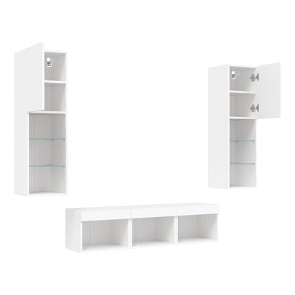 5 Piece TV Wall Units with LED Engineered Wood White