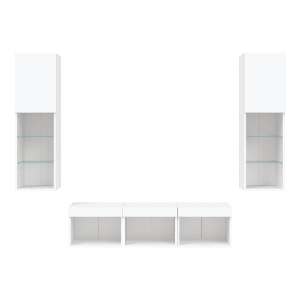 5 Piece TV Wall Units with LED Engineered Wood White
