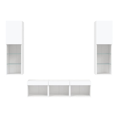 5 Piece TV Wall Units with LED Engineered Wood White
