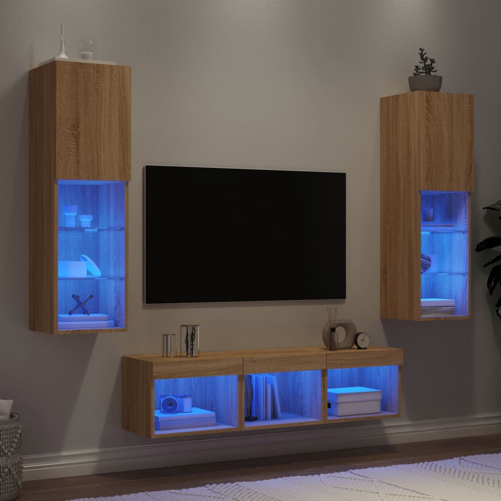 5 Piece TV Wall Units with LED Engineered Wood Sonoma oak