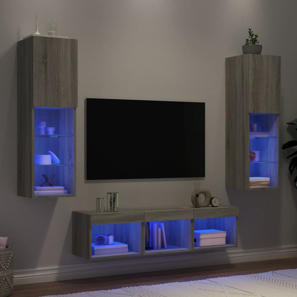 5 Piece TV Wall Units with LED Engineered Wood Grey sonoma
