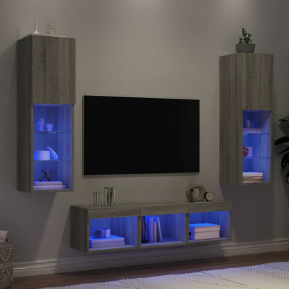 5 Piece TV Wall Units with LED Engineered Wood Grey sonoma