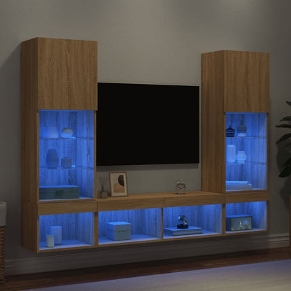 5 Piece TV Wall Units with LED Engineered Wood Sonoma oak