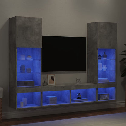 5 Piece TV Wall Units with LED Engineered Wood Concrete grey