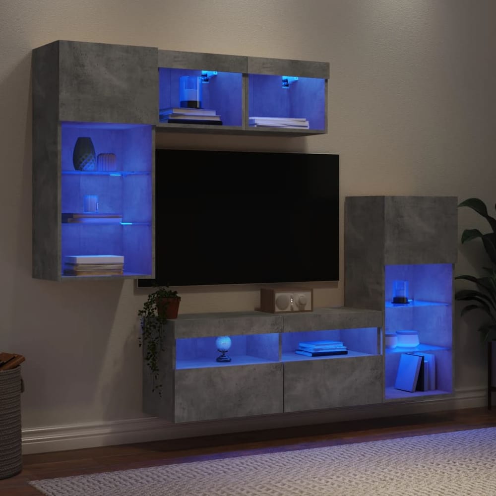 5 Piece TV Wall Units with LED Engineered Wood Concrete grey
