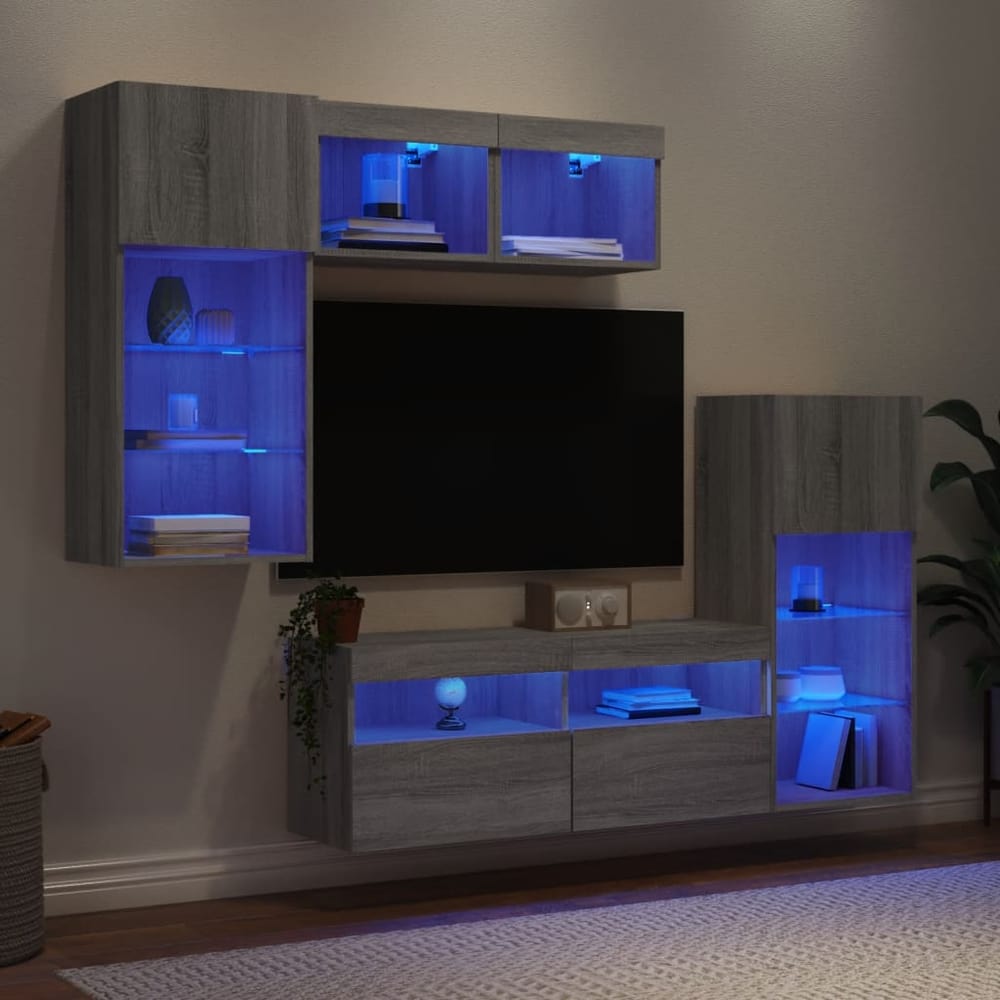 5 Piece TV Wall Units with LED Engineered Wood Grey sonoma