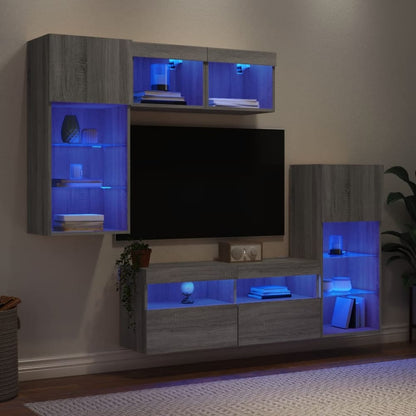 5 Piece TV Wall Units with LED Engineered Wood Grey sonoma
