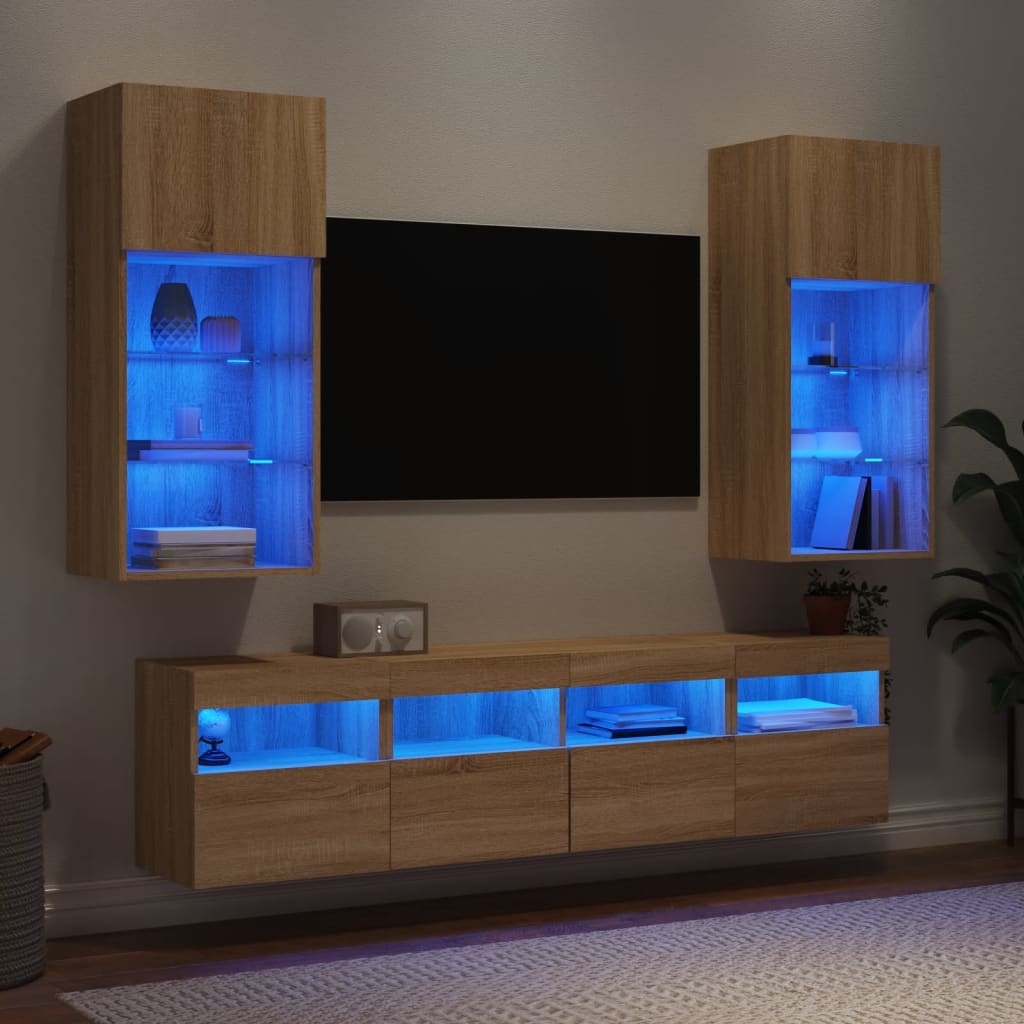5 Piece TV Wall Units with LED Engineered Wood Sonoma oak