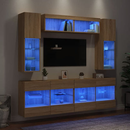 6 Piece TV Wall Cabinet Set with LED Lights Sonoma oak