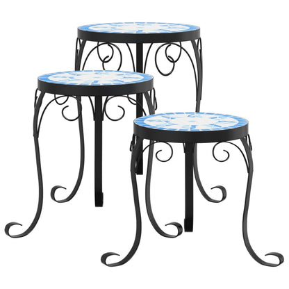 vidaXL Plant Stand | Set of 3 | Blue and White | Powder-coated iron and ceramic 2