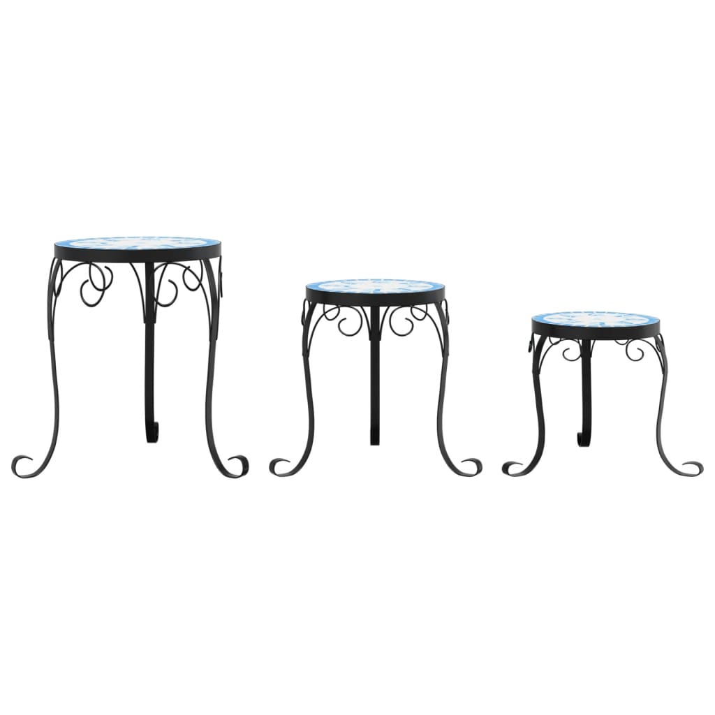 vidaXL Plant Stand | Set of 3 | Blue and White | Powder-coated iron and ceramic 4