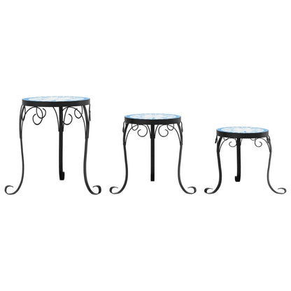 vidaXL Plant Stand | Set of 3 | Blue and White | Powder-coated iron and ceramic 4