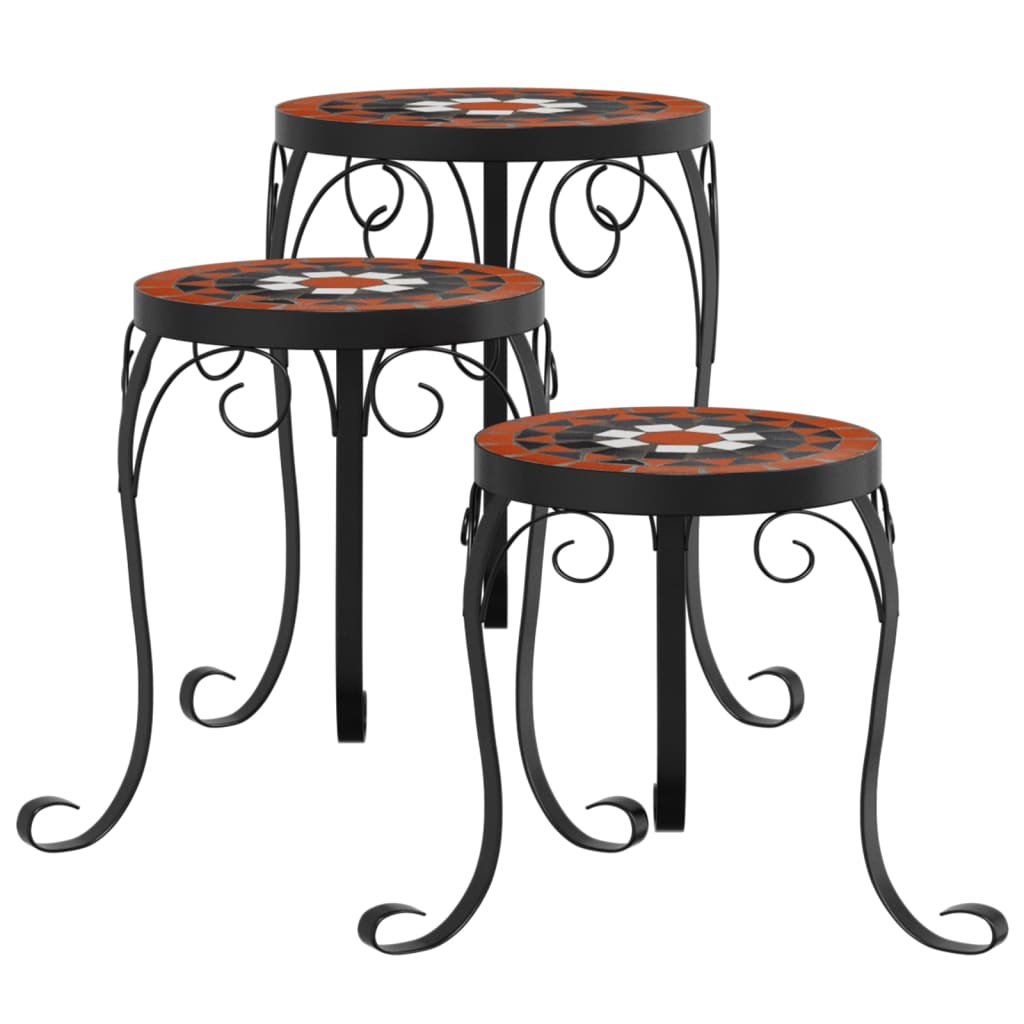 vidaXL Plant Stand | Set of 3 | Terracotta and White | Coated iron, ceramic 2