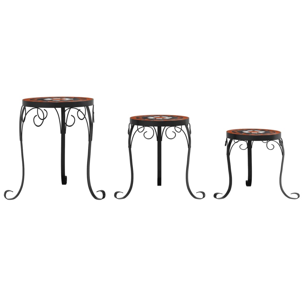 vidaXL Plant Stand | Set of 3 | Terracotta and White | Coated iron, ceramic 4