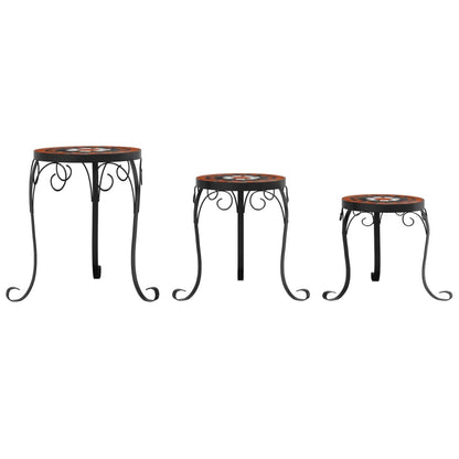 vidaXL Plant Stand | Set of 3 | Terracotta and White | Coated iron, ceramic 4