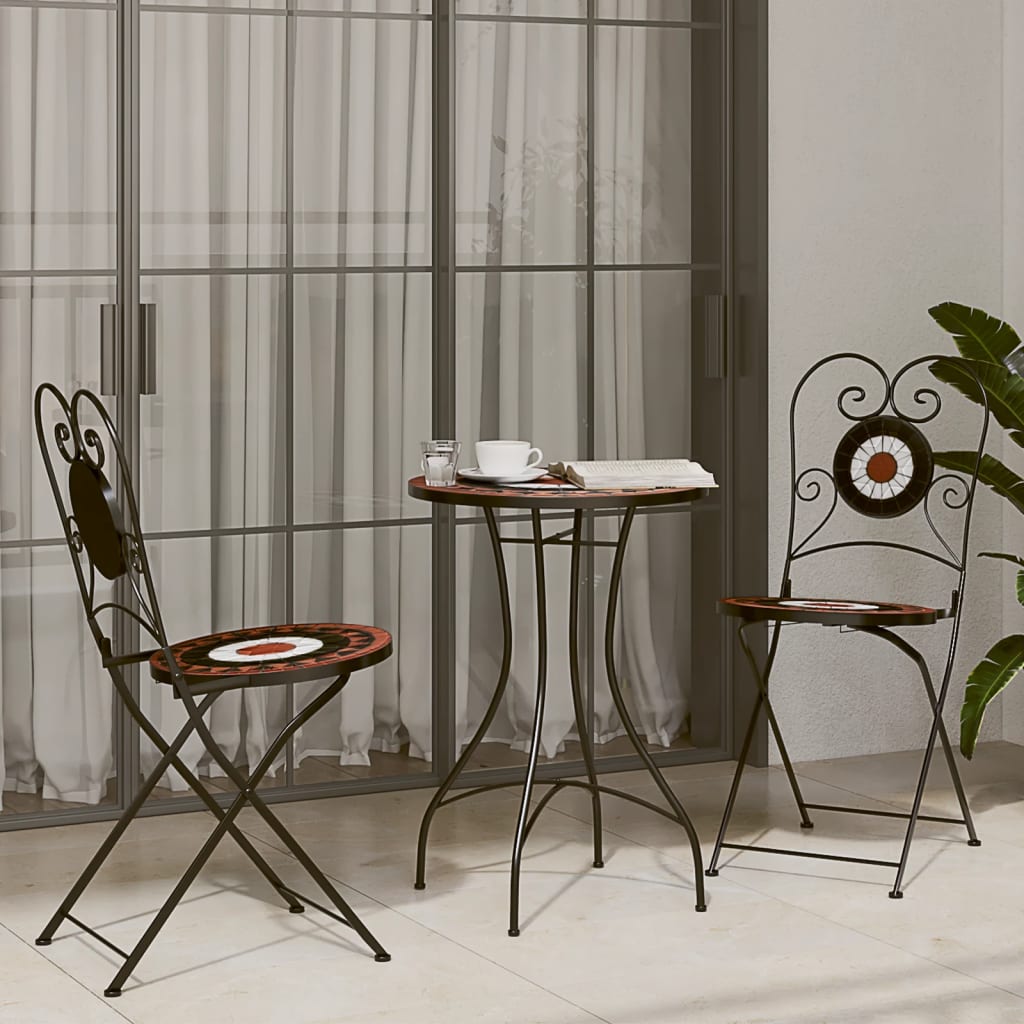 vidaXL Mosaic Bistro Table Terracotta and White Ø50x70 cm Ceramic 3