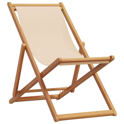 vidaXL Folding Chair Beige Solid Wood Eucalyptus and Fabric 2