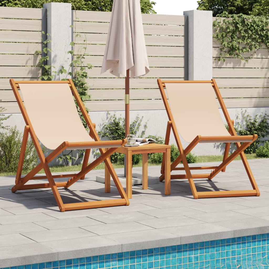 vidaXL Folding Chair Beige Solid Wood Eucalyptus and Fabric 3