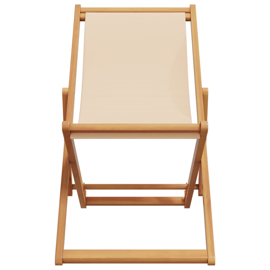 vidaXL Folding Chair Beige Solid Wood Eucalyptus and Fabric 4